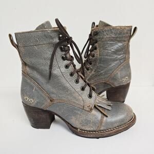 Bed Stu Finis Gray-Brown Distressed Leather Lace Up Ankle Boots Womens Size 8